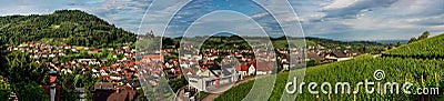 Wide hires panoramic landscape view of green valley in Schwartzwald Stock Photo