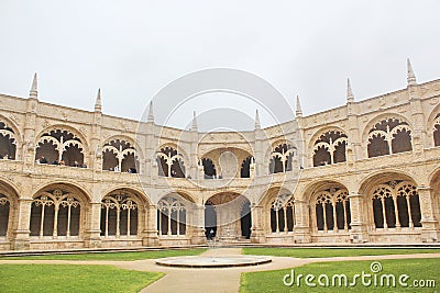 The wide Inside view of Jerónimos Monastery in Lisbon, Portugal Editorial Stock Photo