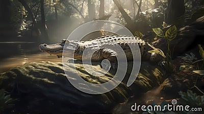 Wide-Jawed Crocodile, Made with Generative AI Stock Photo