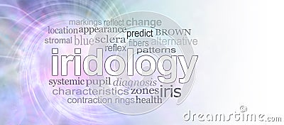 Iridology eye specialist word cloud concept banner Stock Photo