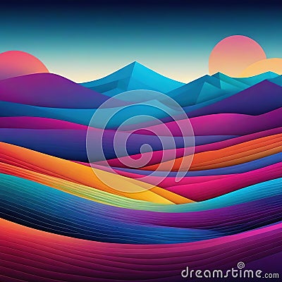 Wide panorama Landscape Paper Cut Cartoon Illustration