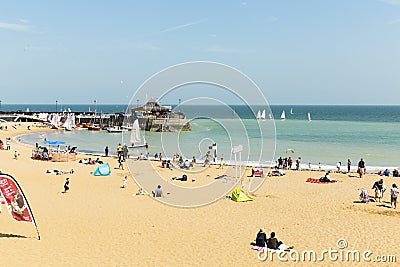 Wide panoramic coastal view of Broadstairs beach in Kent, England Editorial Stock Photo