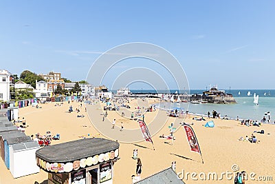 Wide panoramic coastal view of Broadstairs beach in Kent, England Editorial Stock Photo