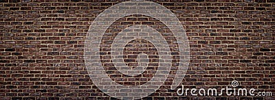 Wide red shabby brick wall texture. Masonry panorama. Dark rough brickwork panoramic background Stock Photo