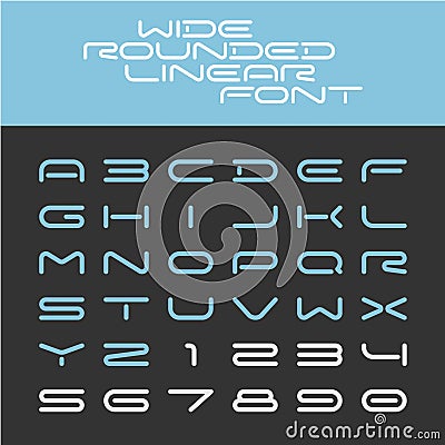 Wide rounded outline sport techno font. Vector Illustration