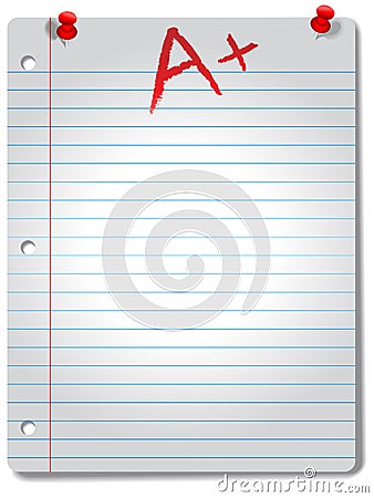 Wide Ruled Notebook Paper Pages Tacks & Grade Vector Illustration