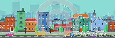 Wide screen cityscape in flat style Vector Illustration