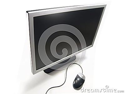 Wide Screen LCD Computer Monitor and Mouse Stock Photo