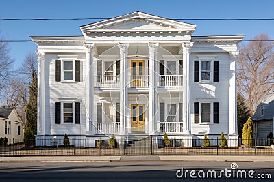 wide shot of greek revival building with evenly spaced windows Stock Photo