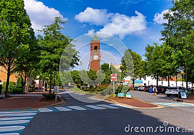 Wide shot of the Spartanburg Clock Tower in downtown SC, USA Editorial Stock Photo