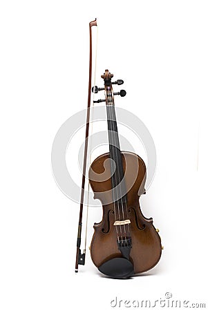 Wide shot whole violin bow white background Stock Photo