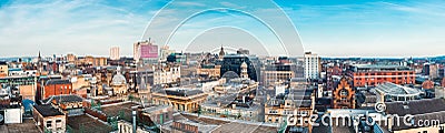 A wide stitched panoramic looking out over buildings in Glasgow city centre, Scotland Editorial Stock Photo
