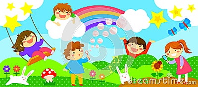 Wide strip with happy kids Vector Illustration
