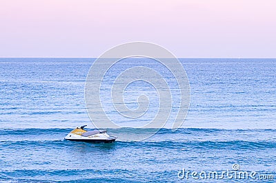 Wide summer tropical seascape pink tone Sunset or sunrise sky in Samui with Jet Ski Stock Photo