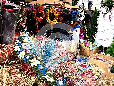 A wide variety of home and christmas decorations on display at a store in Dapitan Market Editorial Stock Photo