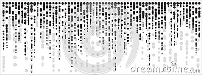 Wide vector halftone dots background. Falling black dots lines on white background Vector Illustration