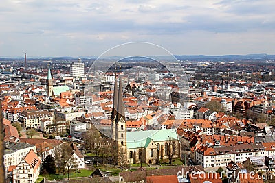 Wide view on the churches in bielefeld germany from the rooftop of the sparrenburg Stock Photo