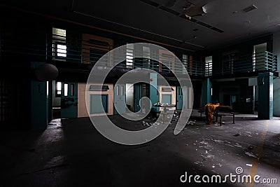 Derelict Prison Cells - Restricted Housing Unit - Abandoned Cresson Prison / Sanatorium - Pennsylvania Stock Photo