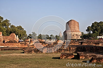 Wide view of Historical Buddha Stupa at Sarnath, India Editorial Stock Photo