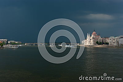 Wide view of the hungarian Parliament in Budapest Stock Photo