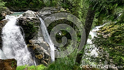 Wide view of nooksack falls and river in washington state Stock Photo