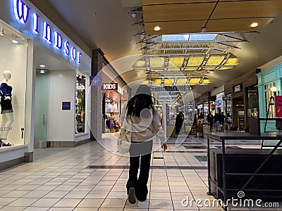 Lynnwood, WA USA - circa January 2023: Wide view of people shopping inside the Alderwood Mall Editorial Stock Photo