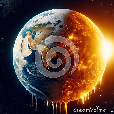 Wide view of the planet earth melting due to climate change Stock Photo