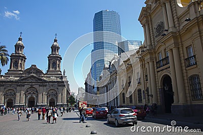 Wide view of Plaza de Armas, Santiago de Chile Editorial Stock Photo