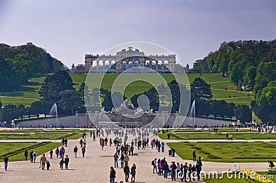 Wide view of Schenbrunn park and palace in Vienna Editorial Stock Photo