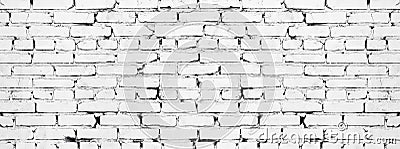 Wide white brick wall texture. Aged rough whitewashed brickwork. Grunge background Stock Photo