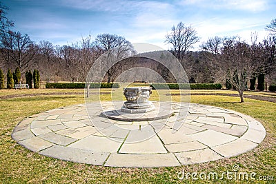 Wide winter landscape view of the formal annual garden of the New Jersey State Botanical Garden, Editorial Stock Photo