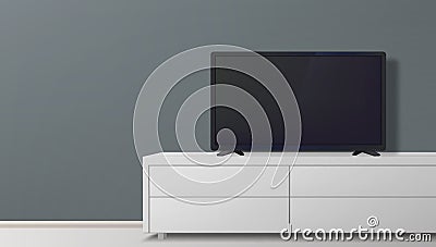 Wide 16x9 Screen TV Standing On The Cabinet Stock Photo