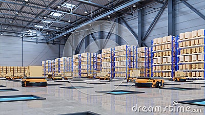 Widely used parcel sorting robot system using AMR, AGV with tilt tray Stock Photo