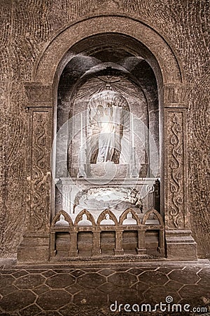 Wieliczka, Poland- July 16, 2023: Szyb Danilowicza Wieliczka Salt Mine Chapel in the main hall sculpture statue Editorial Stock Photo