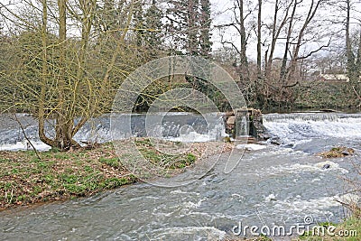 Wier on the River Culm, Devon Stock Photo