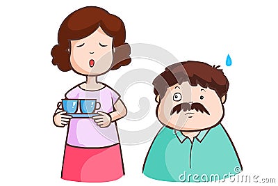 Wife complains his husband in living room. Vector Illustration