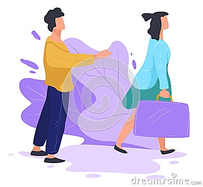 Wife leaving husband alone, breakup and separation vector Vector Illustration