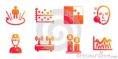Wifi, Augmented reality and Puzzle icons set. Doctor, Face search and Dot plot signs. Vector Vector Illustration