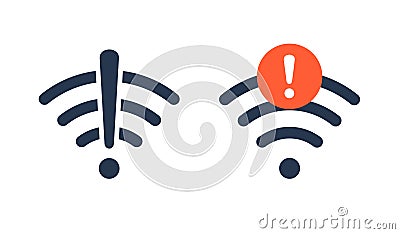 Wifi bad connection problem icon. Lost network wifi error internet vector warning concept. Wifi signal wave phone symbol Vector Illustration