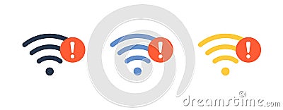 Wifi bad connection problem icon. Lost network wifi error internet vector warning concept. Wifi signal wave phone symbol Vector Illustration