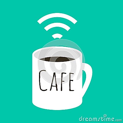 Wifi cafe vector illustration. A cup of coffee and wi fi sign. Vector Illustration