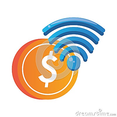 Wifi connection signal with coin Vector Illustration