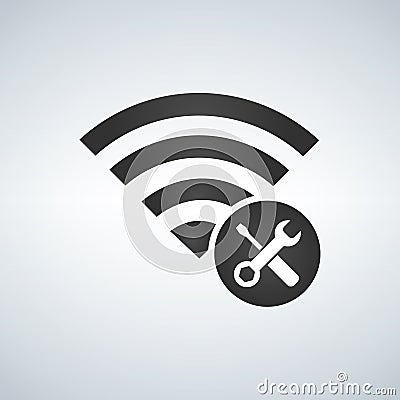 Wifi connection signal icon with tools for repair in the circle. Cartoon Illustration