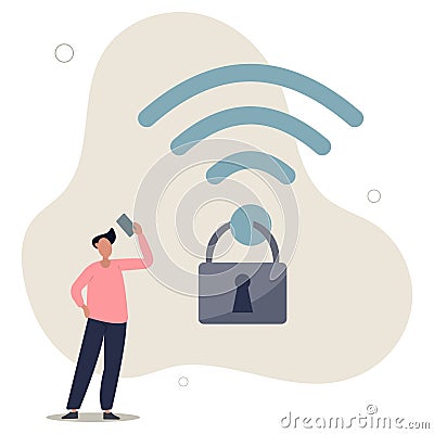 Wifi encryption, wireless security or safety for internet connection, network protection or mobile access, password encryption Cartoon Illustration