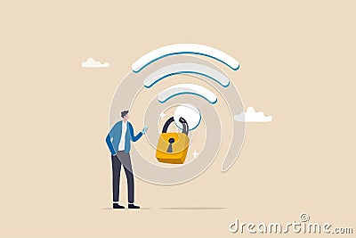Wifi encryption, wireless security or safety for internet connection, network protection or mobile access, password encryption Vector Illustration