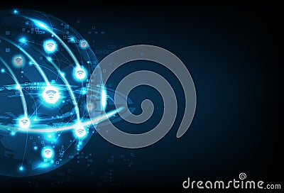 Wifi global, business technology, communication network connection, Planet glowing future abstract background vector illustration Vector Illustration