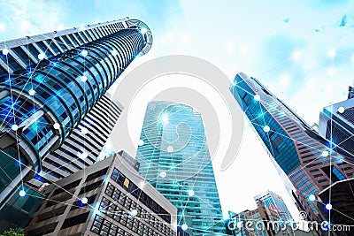 Wifi icon and city scape and network connection concept Stock Photo