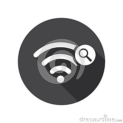 Wifi icon with research sign. Wifi icon and explore, find, inspect concept Vector Illustration