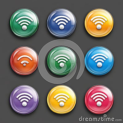 Wifi icon set on the colorful buttons. Eps 10 vector file. Stock Photo