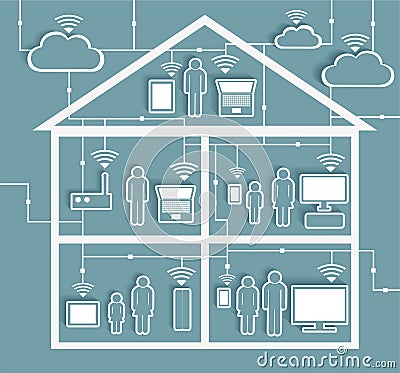 Cloud Computing Paper Cutout Stickers with Cutaway Residential House Vector Illustration